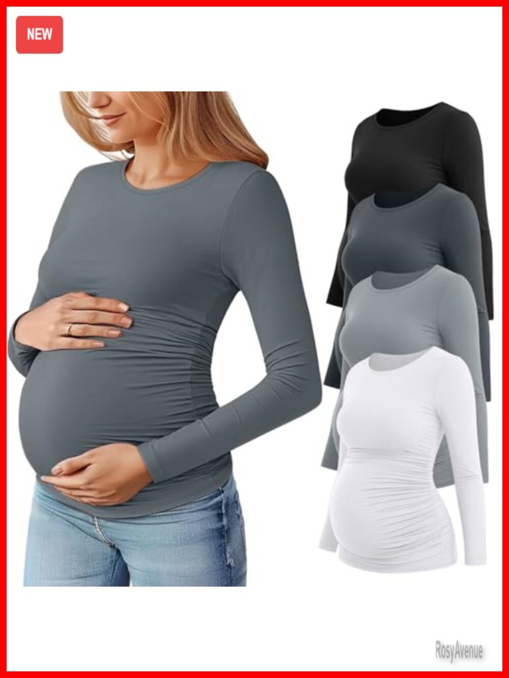 4 Pack Women's Maternity Long Sleeve T-Shirts Side Ruched Pregnancy Tops